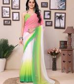 Ready To Wear White Fancy Gerogette Padding Saree With Blouse