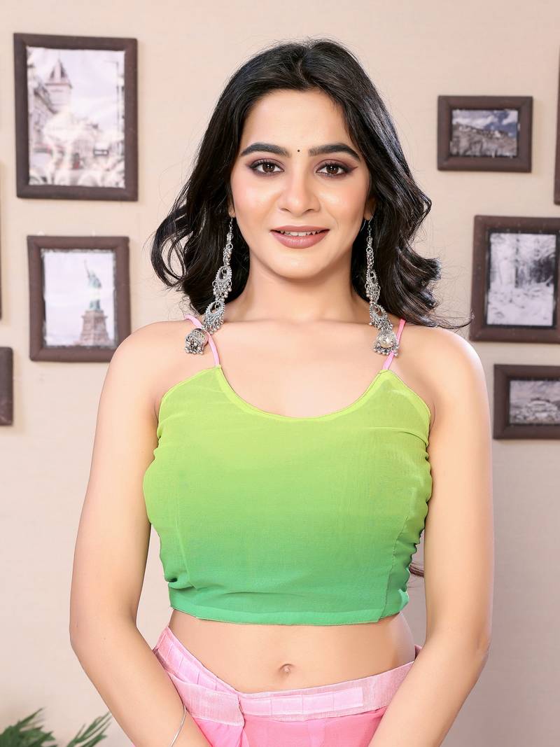 Ready To Wear White Fancy Gerogette Padding Saree With Blouse