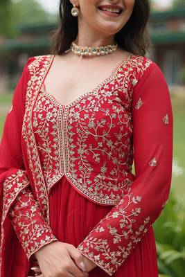 RED FAUX BLOOMING GEORGETTE WITH RICH SEQUINS MULTI EMBROIDERED GOWN WITH DUPATTA 6