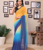 Ready To Wear Yellow Fancy Gerogette Padding Saree With Blouse