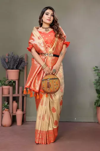 Gold Flowy Viscose Silk Saree