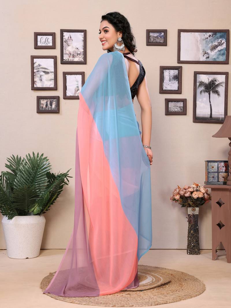 Sky Srusti Ready To Wear Georgette Padding Print work Saree with Blouse