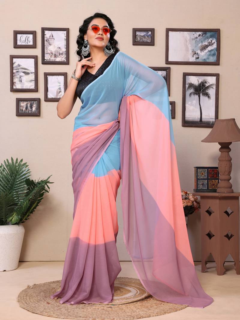 Sky Srusti Ready To Wear Georgette Padding Print work Saree with Blouse