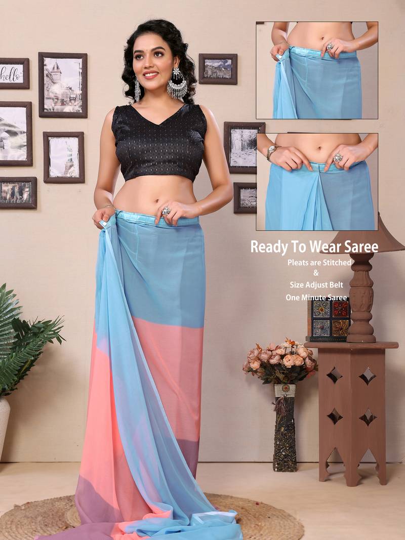 Sky Srusti Ready To Wear Georgette Padding Print work Saree with Blouse