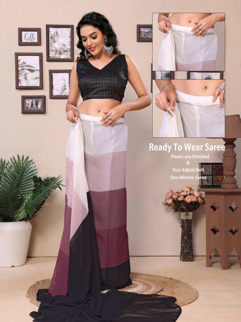 Ready To Wear Black Fancy Gerogette Padding Saree With Blouse