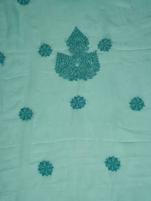 hand embroidered sea green georgette lucknowi chikankari unstitched suit piece  4