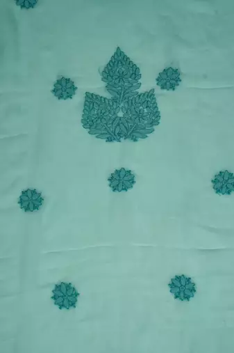 hand embroidered sea green georgette lucknowi chikankari unstitched suit piece 