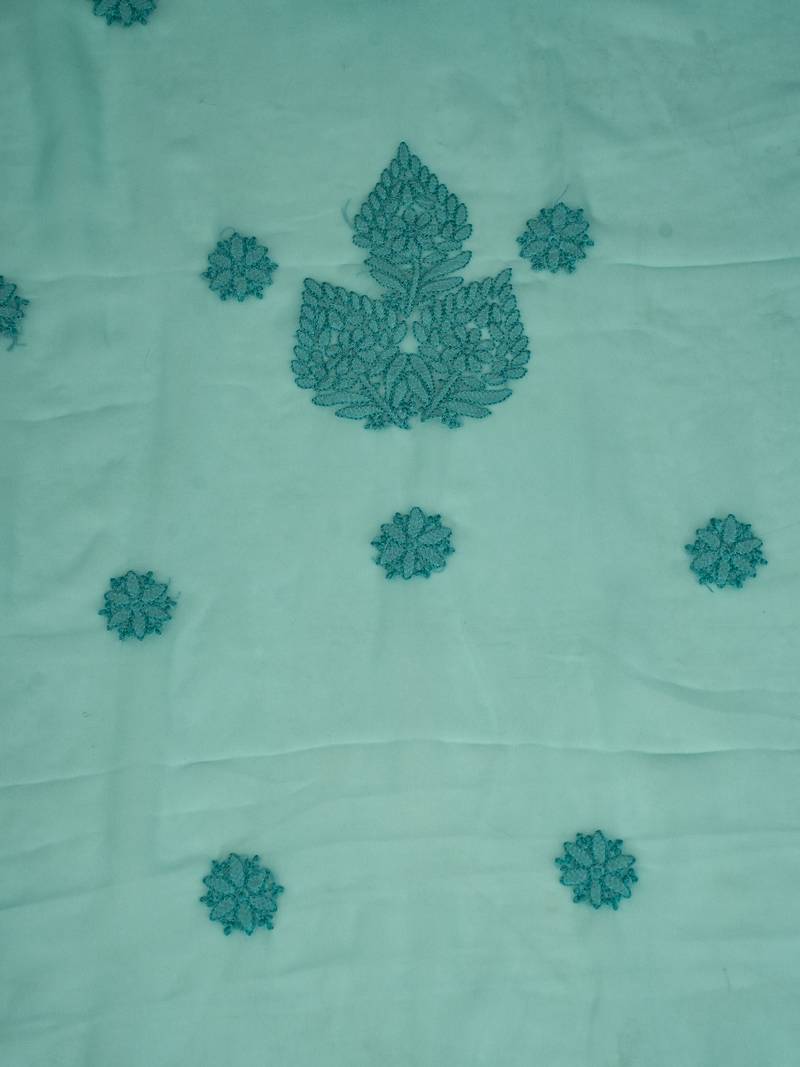 hand embroidered sea green georgette lucknowi chikankari unstitched suit piece 