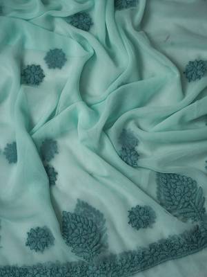 hand embroidered sea green georgette lucknowi chikankari unstitched suit piece  5