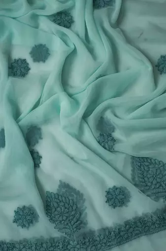 hand embroidered sea green georgette lucknowi chikankari unstitched suit piece 