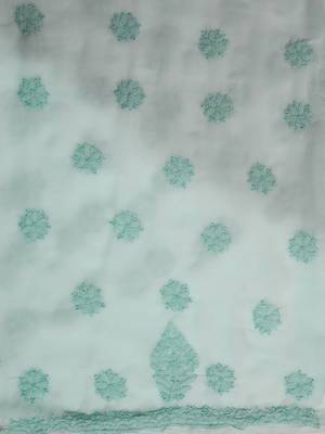 hand embroidered sea green georgette lucknowi chikankari unstitched suit piece  6