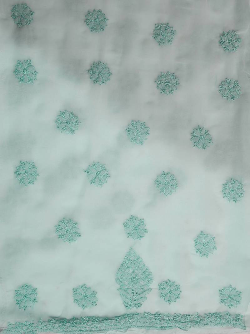 hand embroidered sea green georgette lucknowi chikankari unstitched suit piece 