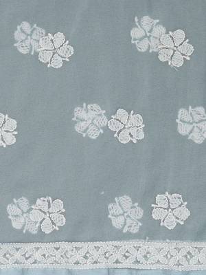 hand embroidered sky blue georgette lucknowi chikankari unstitched suit piece 5