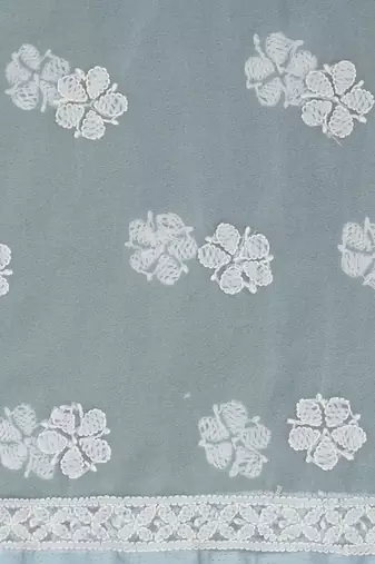 hand embroidered sky blue georgette lucknowi chikankari unstitched suit piece