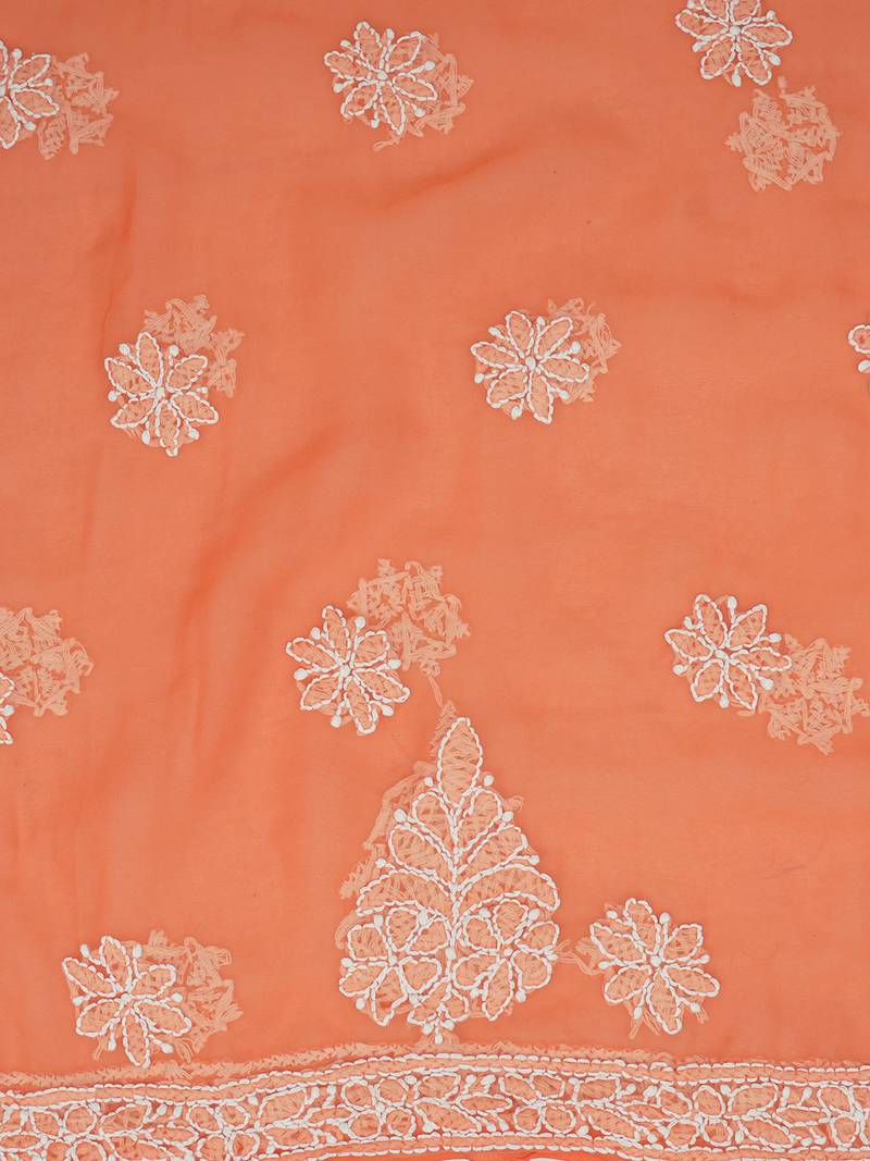 hand embroidered orange georgette lucknowi chikankari unstitched suit piece 