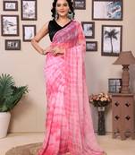 Ready To Wear Pink Fancy Georgette Sibori Print Saree With Blouse