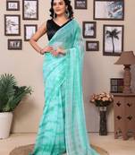 Ready To Wear Teal Fancy Georgette Sibori Print Saree With Blouse