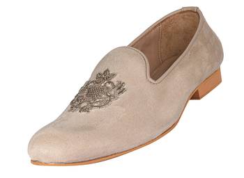 Tanny shoes men's fabric material zari embroidery gold slip on jutti 1