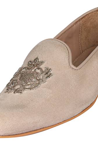 Tanny shoes men's fabric material zari embroidery gold slip on jutti