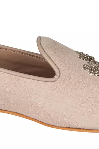 Tanny shoes men's fabric material zari embroidery gold slip on jutti