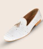 Tanny shoes men's fabric material all over embroidery white  slip on jutti