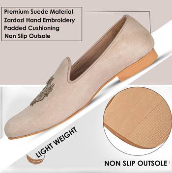 Tanny shoes men's fabric material zari embroidery gold slip on jutti 4