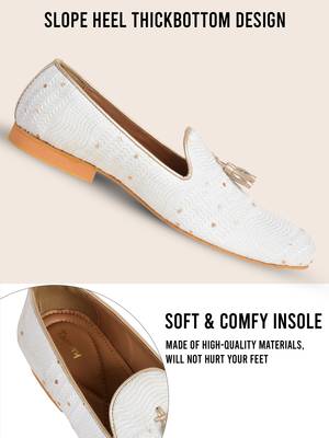 Tanny shoes men's fabric material all over embroidery white  slip on jutti 5