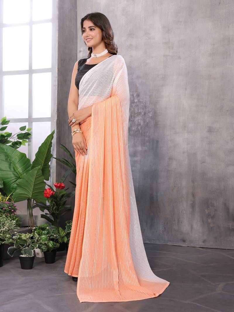 Ready To Wear Light Orange Silk Saree With Jari Weaving Saree With Blouse