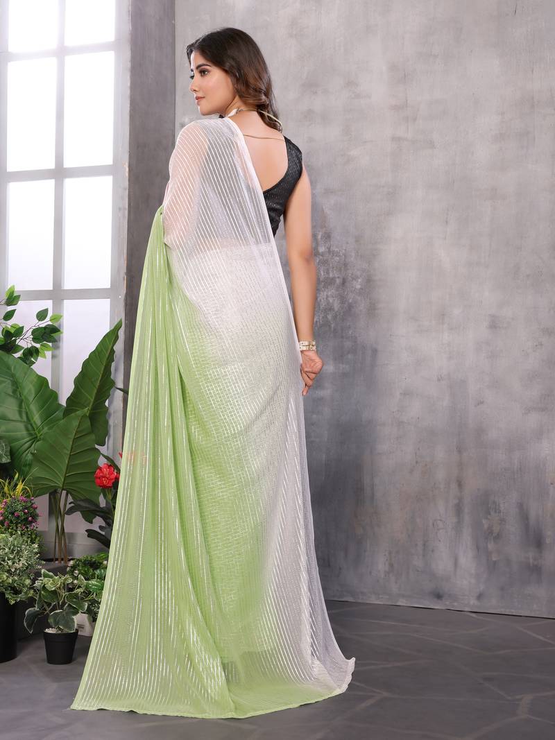 Ready To Wear Light Green Silk Saree With Jari Weaving Saree With Blouse