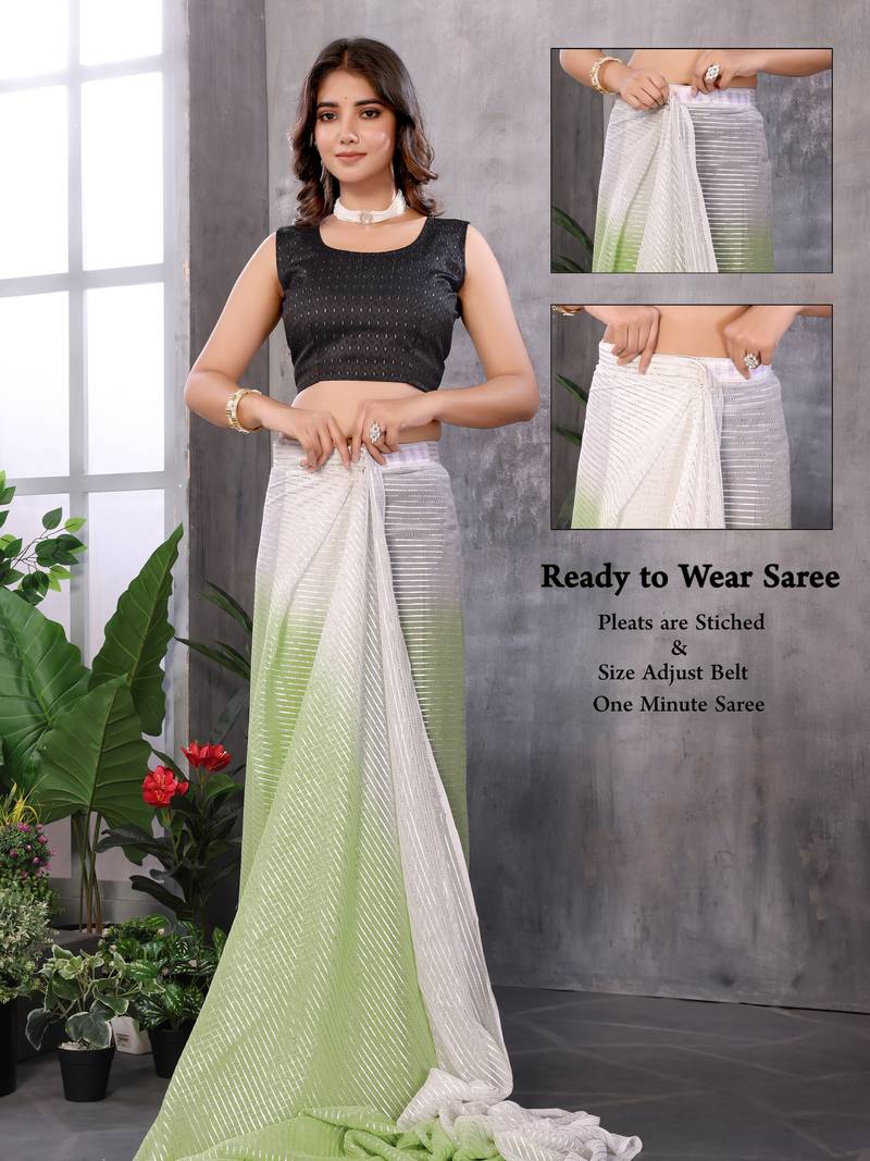 Ready To Wear Light Green Silk Saree With Jari Weaving Saree With Blouse