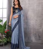 Grey Ready To Wear Mosum Georgette Jari Weaving Saree With Blouse