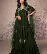 Mehendi green embroidered fancy anarkali suit with dupatta