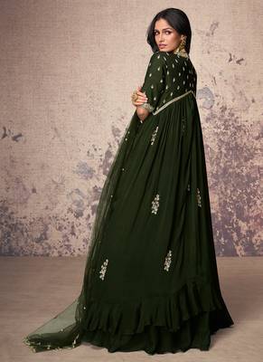 Mehendi green embroidered fancy anarkali suit with dupatta 2