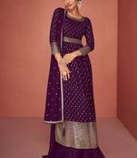 Purple sequence embroidery georgette gharara suit with dupatta