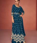 Blue sequence embroidery georgette gharara suit with dupatta