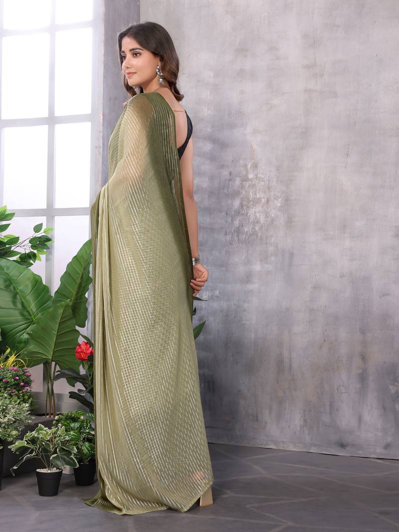 Ready To Wear Mehendi Silk Saree With Jari Weaving Saree With Blouse