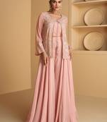 Blush pink sequence embroidery jacket style palazzo suit