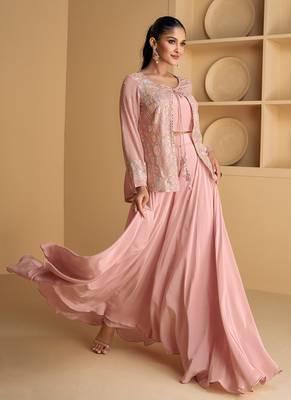 Blush pink sequence embroidery jacket style palazzo suit 2