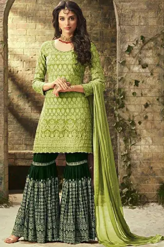 Light green georgette semi stitched salwar suit with dupatta