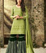 light green georgette palazzo set with stone work