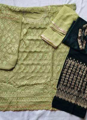 light green georgette palazzo set with stone work 3