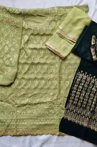 light green georgette palazzo set with stone work