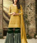 Yellow georgette semi stitched salwar suit with dupatta