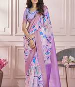 Lavender soft silk printed saree with blouse