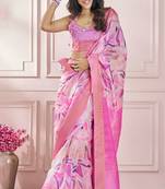 Pink soft silk printed saree with blouse