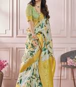 Mustard soft silk printed saree with blouse