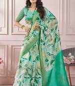 Green soft silk printed saree with blouse
