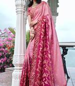 Pink & rani pink pure tissue silk heavy thread embroidery work on border with zari weaving saree with blouse