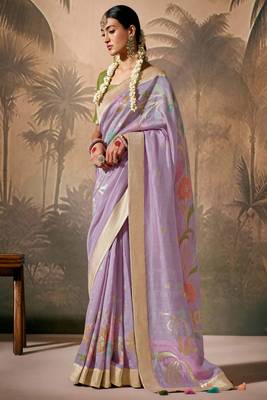 Lavender silk jacquard woven saree with blouse 1