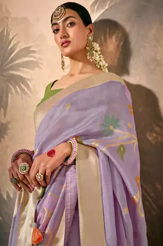 Lavender silk jacquard woven saree with blouse